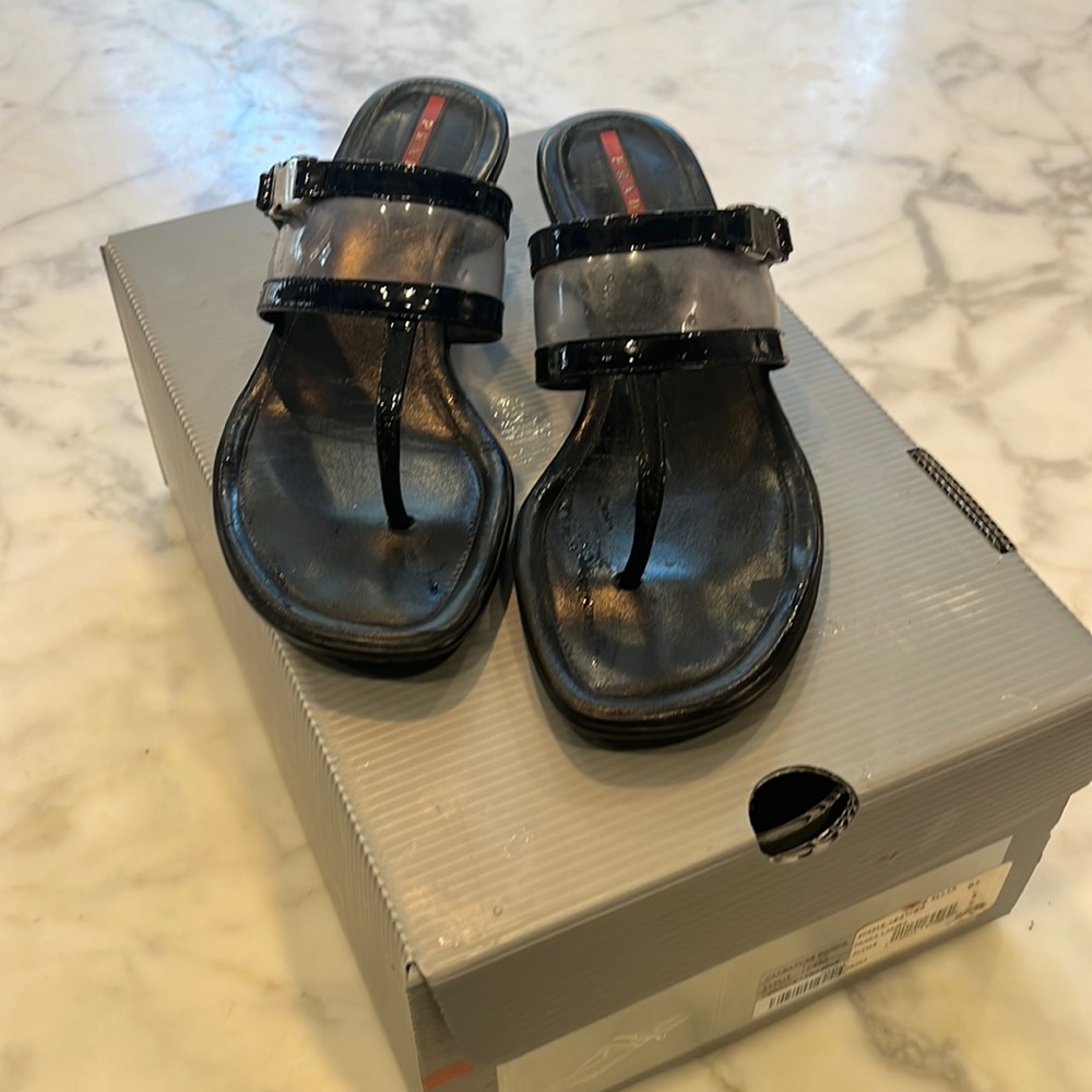 Prada black kitten heel sandals